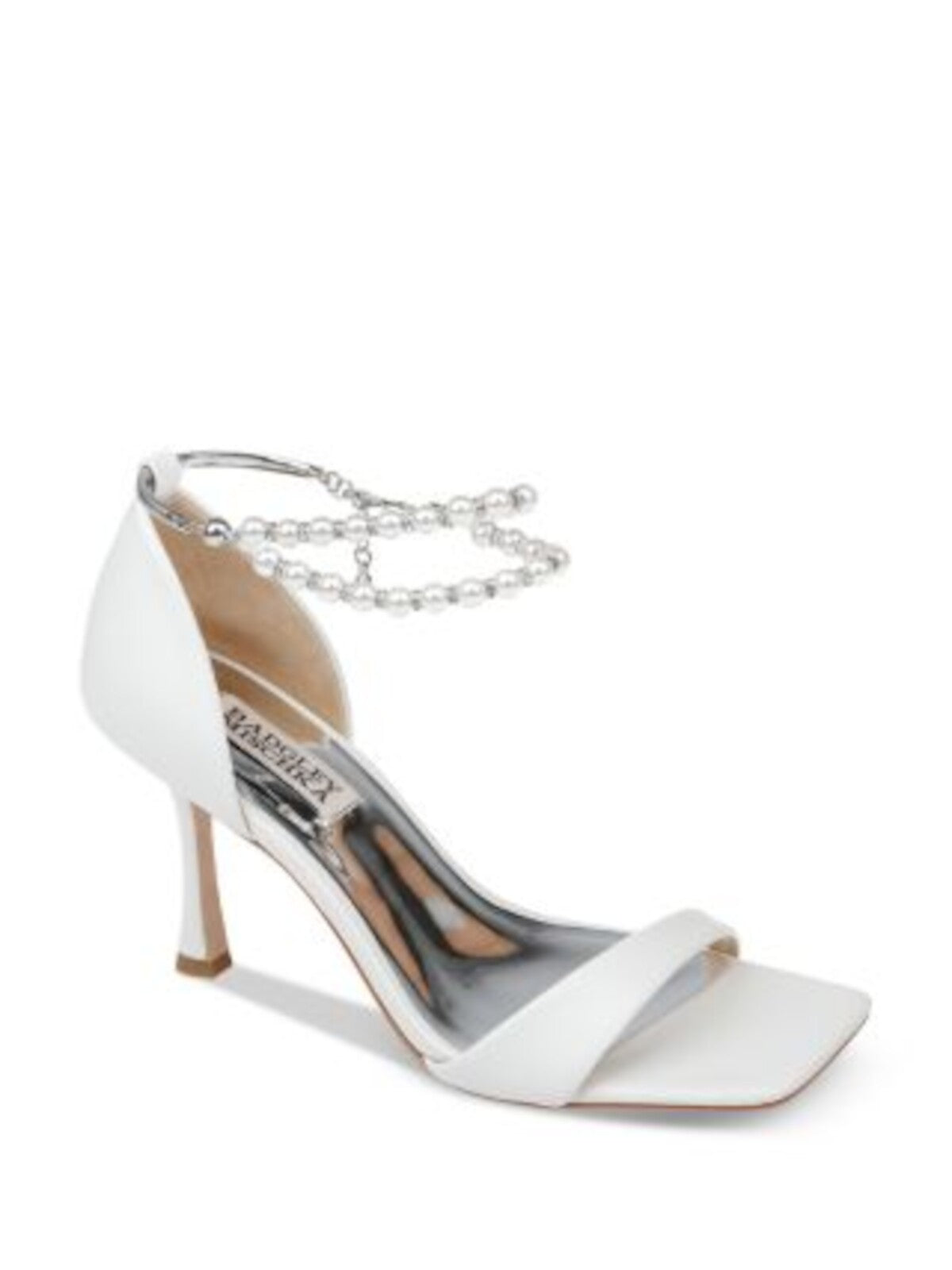 BADGLEY MISCHKA Womens Ivory Embellished Ankle Strap Padded Loretta Open Toe Stiletto Leather Dress Pumps Shoes 9.5