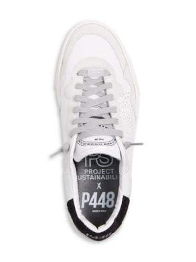 P448 Womens White Mixed Media 1" Platform Perforated Padded Bali Round Toe Wedge Lace-Up Leather Sneakers Shoes 38