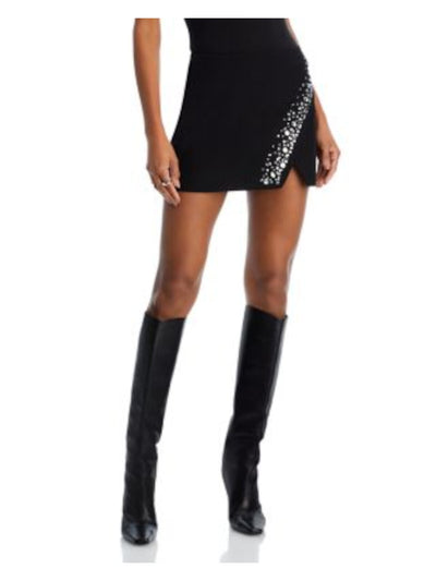 FORE Womens Black Embellished Zippered Lined Mini Cocktail Faux Wrap Skirt S