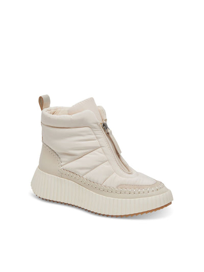 DOLCE VITA Womens Ivory Mixed Media 1-1/2" Platform Back Pull-Tab Padded Devlin Round Toe Wedge Zip-Up Sneakers Shoes 6