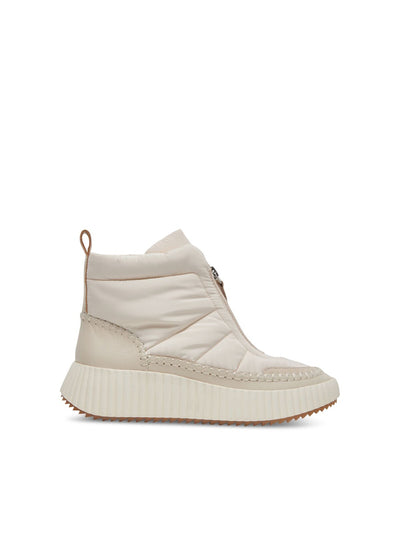 DOLCE VITA Womens Ivory Mixed Media 1-1/2" Platform Back Pull-Tab Padded Devlin Round Toe Wedge Zip-Up Sneakers Shoes 6
