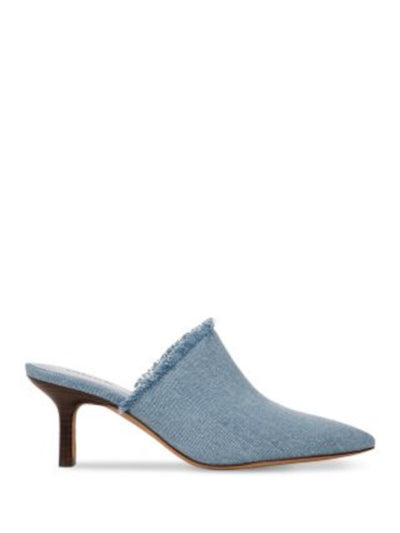VINCE. Womens Blue Denim Padded Frayed Goring Penelope Ii Pointed Toe Block Heel Slip On Heeled Mules Shoes 7.5 M
