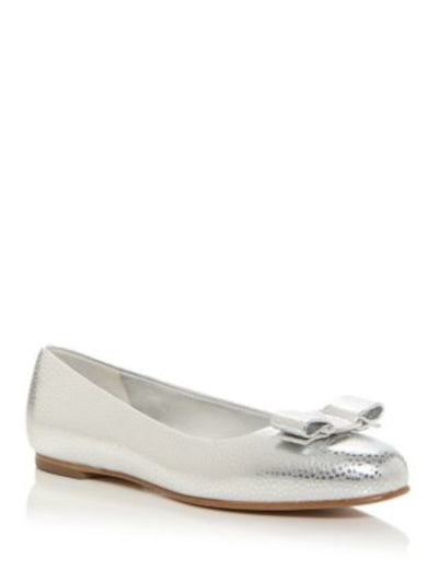 SALVATORE FERRAGAMO Womens Silver Lizard Embossed Bow Accent Padded Varina Round Toe Slip On Leather Ballet Flats 9