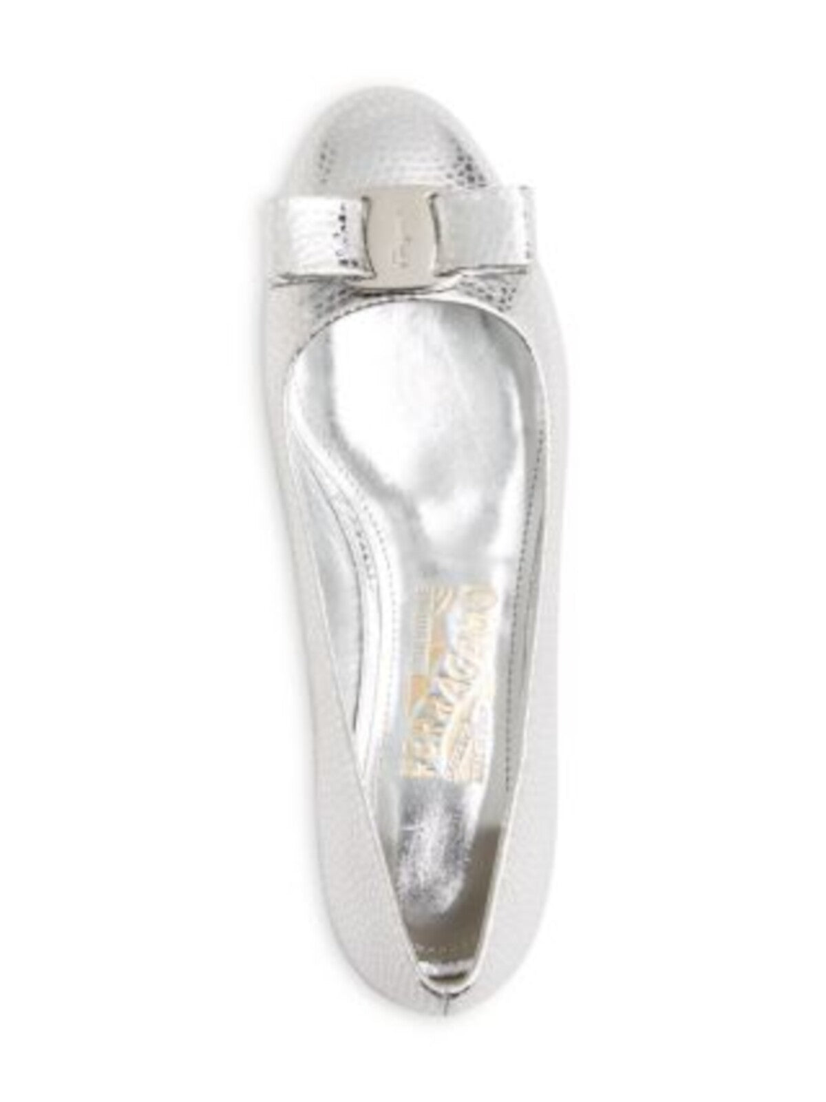 SALVATORE FERRAGAMO Womens Silver Lizard Embossed Bow Accent Padded Varina Round Toe Slip On Leather Ballet Flats 9