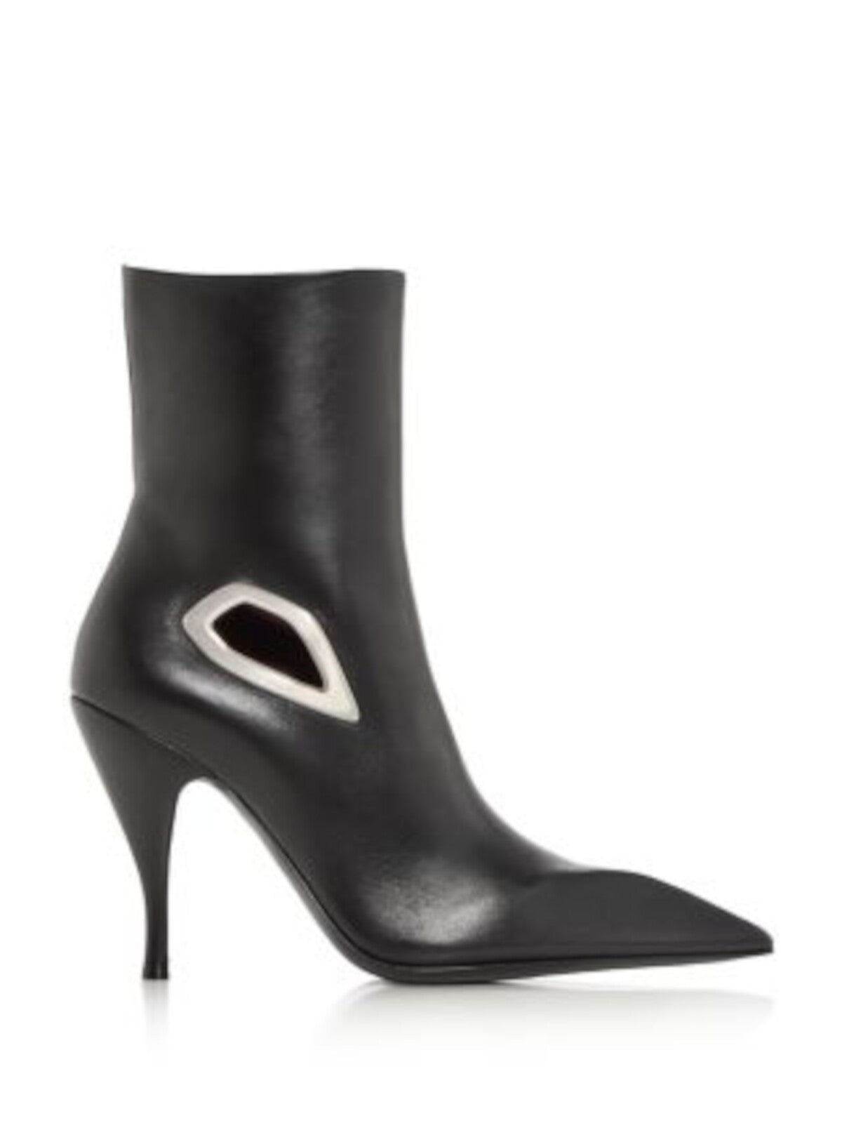 OFF WHITE Womens Black Logo Hardware Lined Cutout Padded Crescent Pointed Toe Stiletto Zip-Up Leather Dress Booties 35