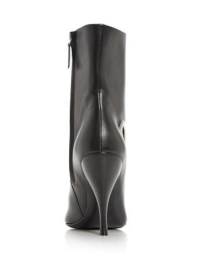 OFF WHITE Womens Black Logo Hardware Lined Cutout Padded Crescent Pointed Toe Stiletto Zip-Up Leather Dress Booties 35