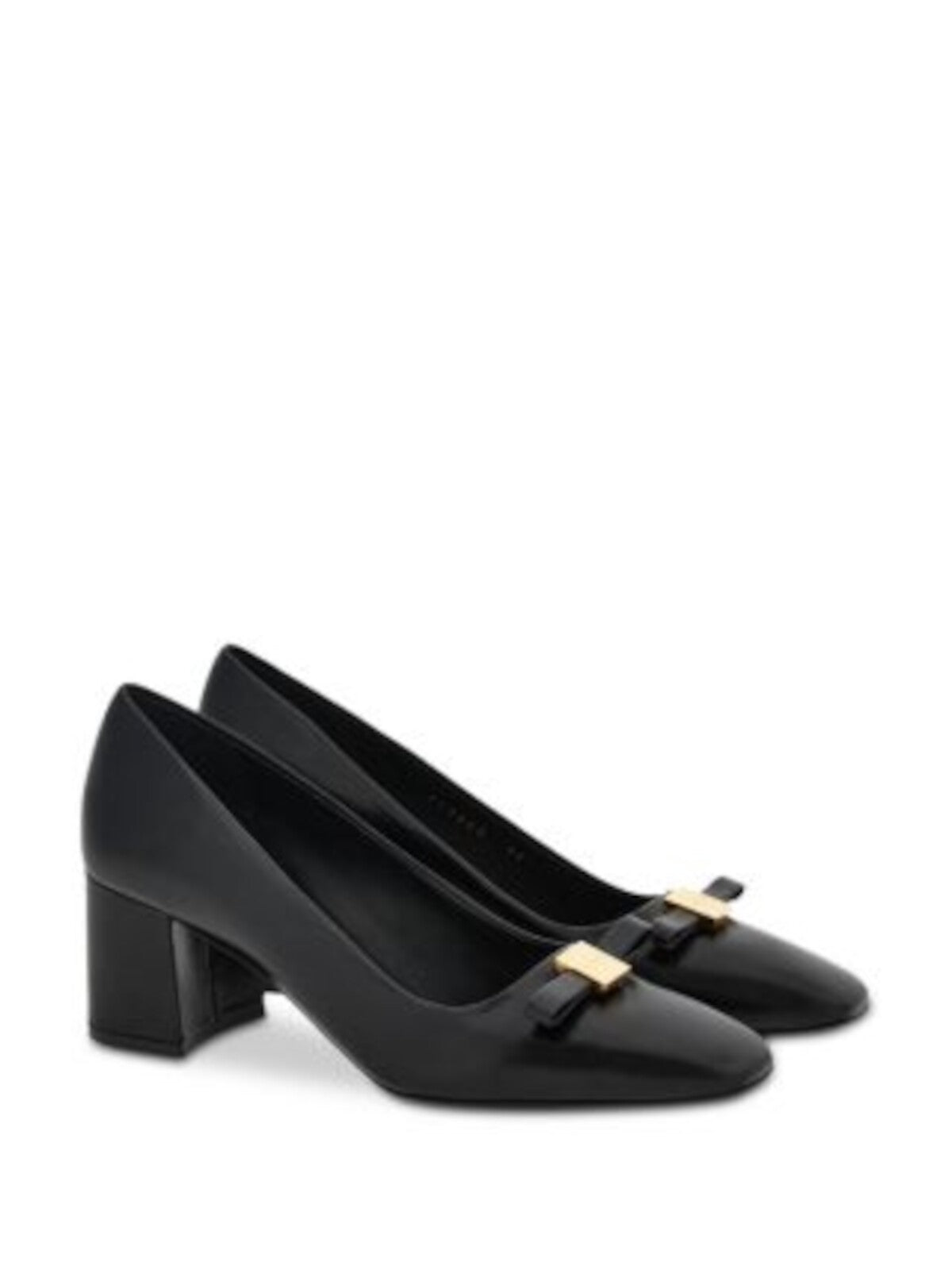 FERRAGAMO Womens Black Logo Hardware Bow Accent Padded Myra Square Toe Block Heel Slip On Leather Pumps Shoes 9 C