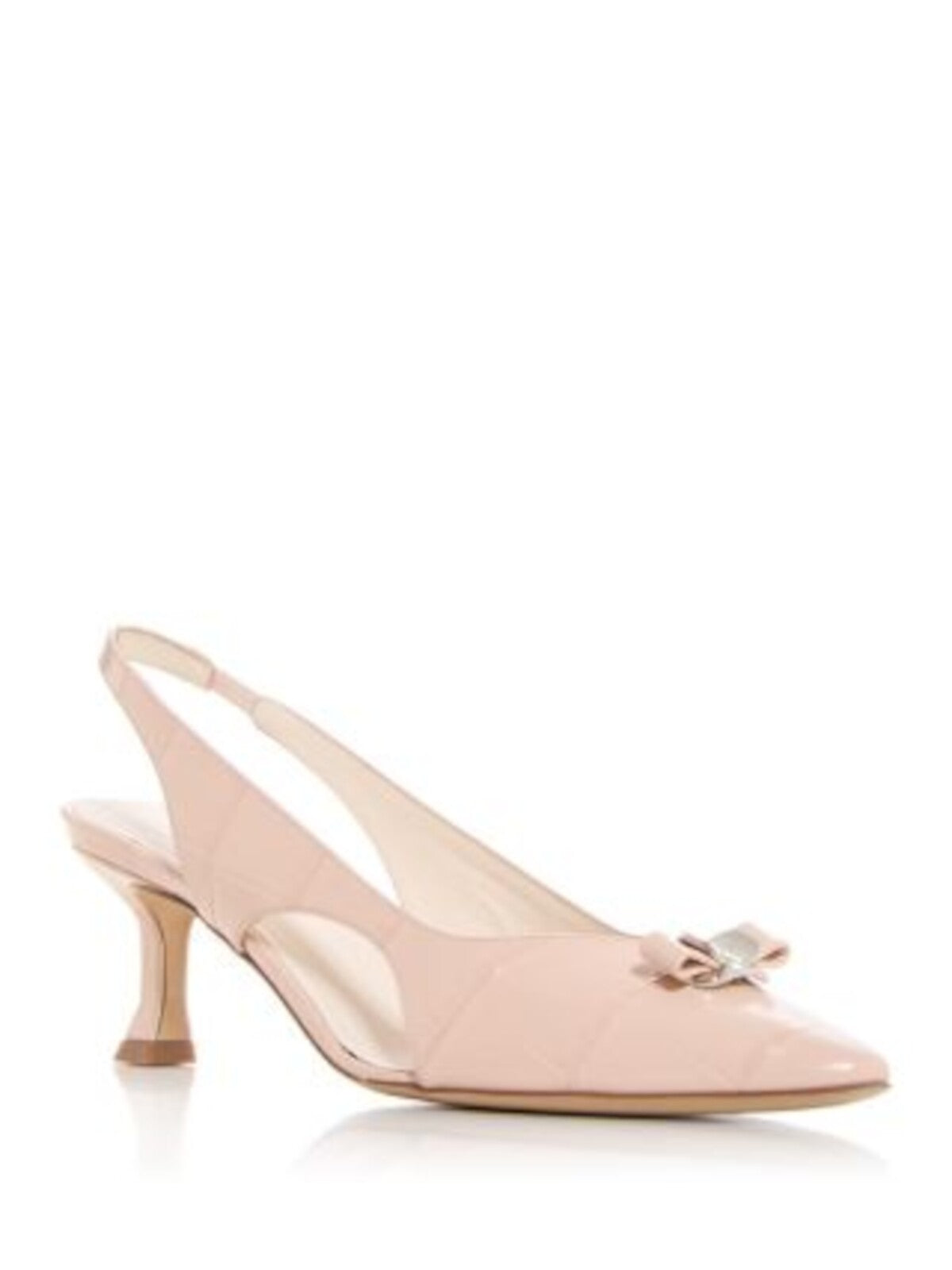 FERRAGAMO Womens Pink Croc Metallic Logo Hardware Bow Goring Padded Zarula Pointed Toe Kitten Heel Slip On Leather Slingback 8.5 C