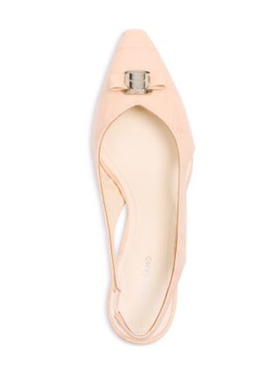 FERRAGAMO Womens Pink Croc Metallic Logo Hardware Bow Goring Padded Zarula Pointed Toe Kitten Heel Slip On Leather Slingback 7