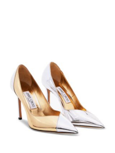 JIMMY CHOO Womens Silver Color Block Padded Metallic Cass 95 Pointed Toe Stiletto Slip On Leather Dress Pumps Shoes 37