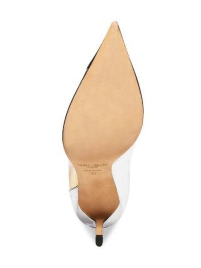 JIMMY CHOO Womens Silver Color Block Padded Metallic Cass 95 Pointed Toe Stiletto Slip On Leather Dress Pumps Shoes