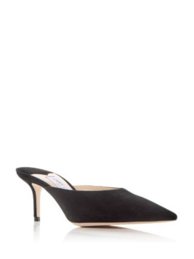 JIMMY CHOO Womens Black Padded Rav 65 Pointed Toe Kitten Heel Slip On Leather Dress Heeled Mules Shoes 40