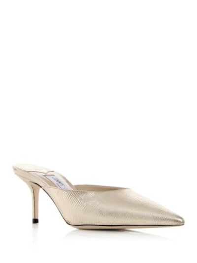 JIMMY CHOO Womens Gold Metallic Padded Rav 65 Pointed Toe Stiletto Slip On Leather Heeled Mules Shoes 40