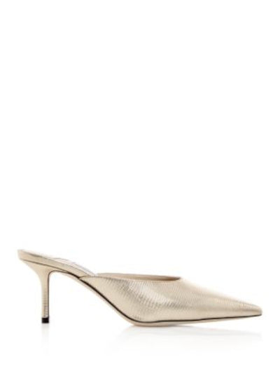 JIMMY CHOO Womens Gold Metallic Padded Rav 65 Pointed Toe Stiletto Slip On Leather Heeled Mules Shoes 40