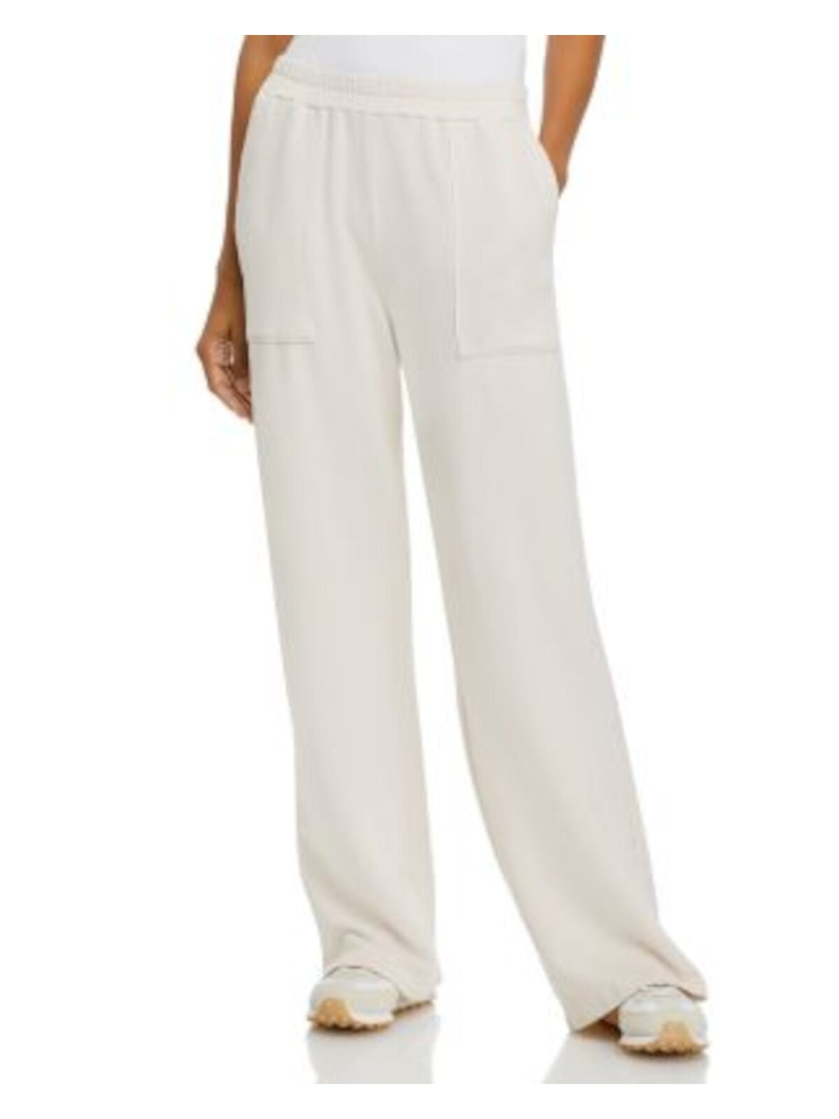 MONROW Womens White Pocketed Elastic Waist Pull-on Wide Leg Pants M