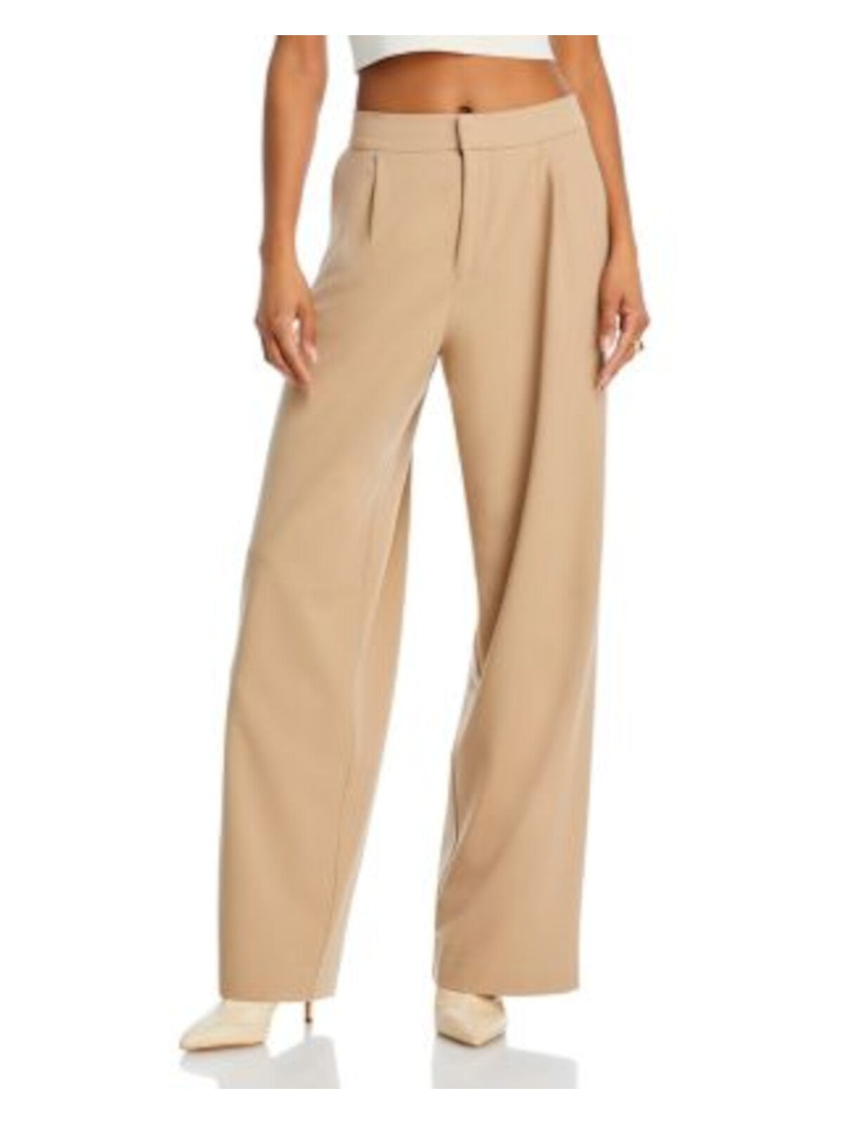 WAYF Womens Beige Pleated Zippered Pocketed Wear To Work Wide Leg Pants XS