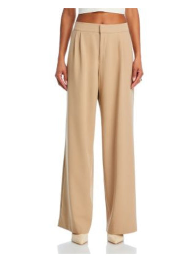 WAYF Womens Beige Pleated Zippered Pocketed Wear To Work Wide Leg Pants XS