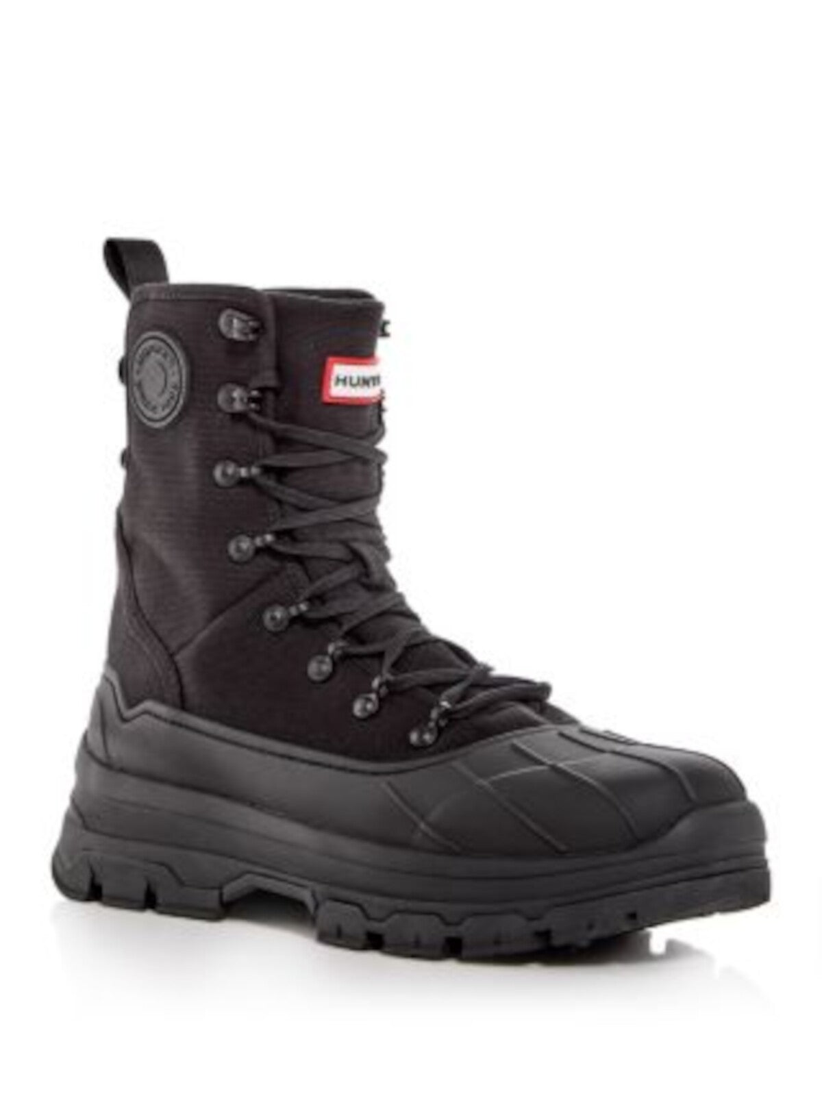 HUNTER Mens Black Mixed Media 1" Platform Arch Support Cushioned Lug Sole Waterproof Explorer Desert Round Toe Wedge Lace-Up Combat Boots 12