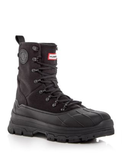 HUNTER Mens Black Mixed Media 1" Platform Arch Support Cushioned Lug Sole Waterproof Explorer Desert Round Toe Wedge Lace-Up Combat Boots 12