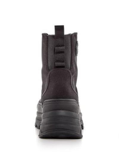 HUNTER Mens Black Mixed Media 1" Platform Arch Support Cushioned Lug Sole Waterproof Explorer Desert Round Toe Wedge Lace-Up Combat Boots 12