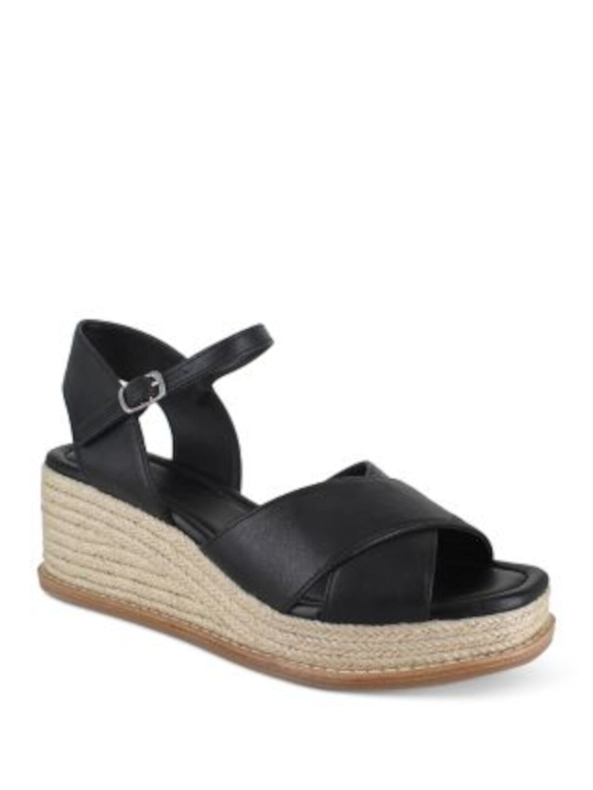 SPLENDID Womens Black Cross Straps Woven 1" Platform Ankle Strap Cushioned Danny Square Toe Wedge Buckle Leather Espadrille Shoes 8 M