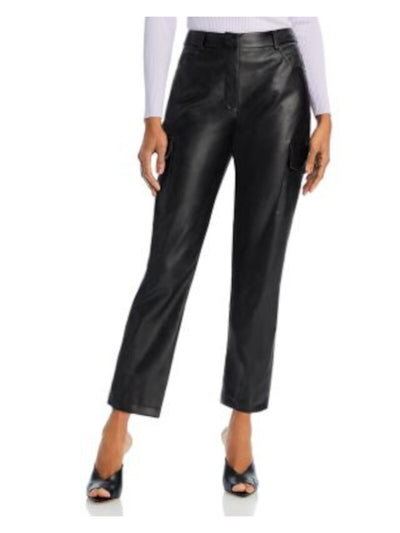 LUCY PARIS Womens Black Faux Leather Zippered Pocketed Belt Loop Buttoned Cargo Pockets Cargo Pants XS