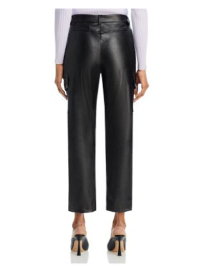 LUCY PARIS Womens Black Faux Leather Zippered Pocketed Belt Loop Buttoned Cargo Pockets Cargo Pants XS
