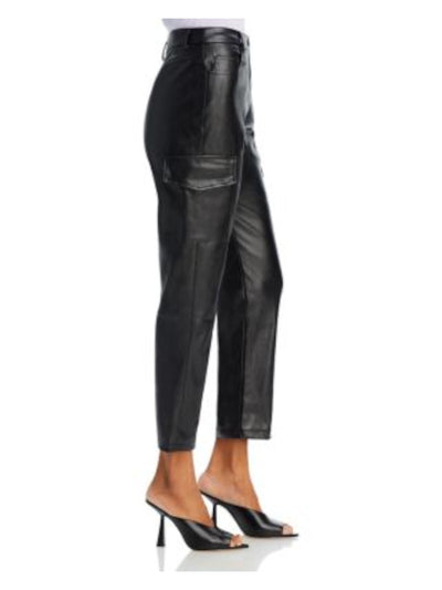 LUCY PARIS Womens Black Faux Leather Zippered Pocketed Belt Loop Buttoned Cargo Pockets Cargo Pants XS