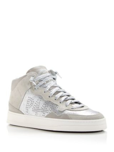P448 Womens Gray Mixed Media Lace-Up Front Perforated Padded Bali Round Toe Zip-Up Leather Sneakers Shoes 41