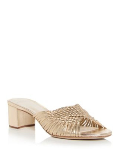 ALEXANDRE BIRMAN Womens Gold Metallic Cross Over Woven Padded Ellie Open Toe Block Heel Slip On Leather Heeled Sandal 36.5
