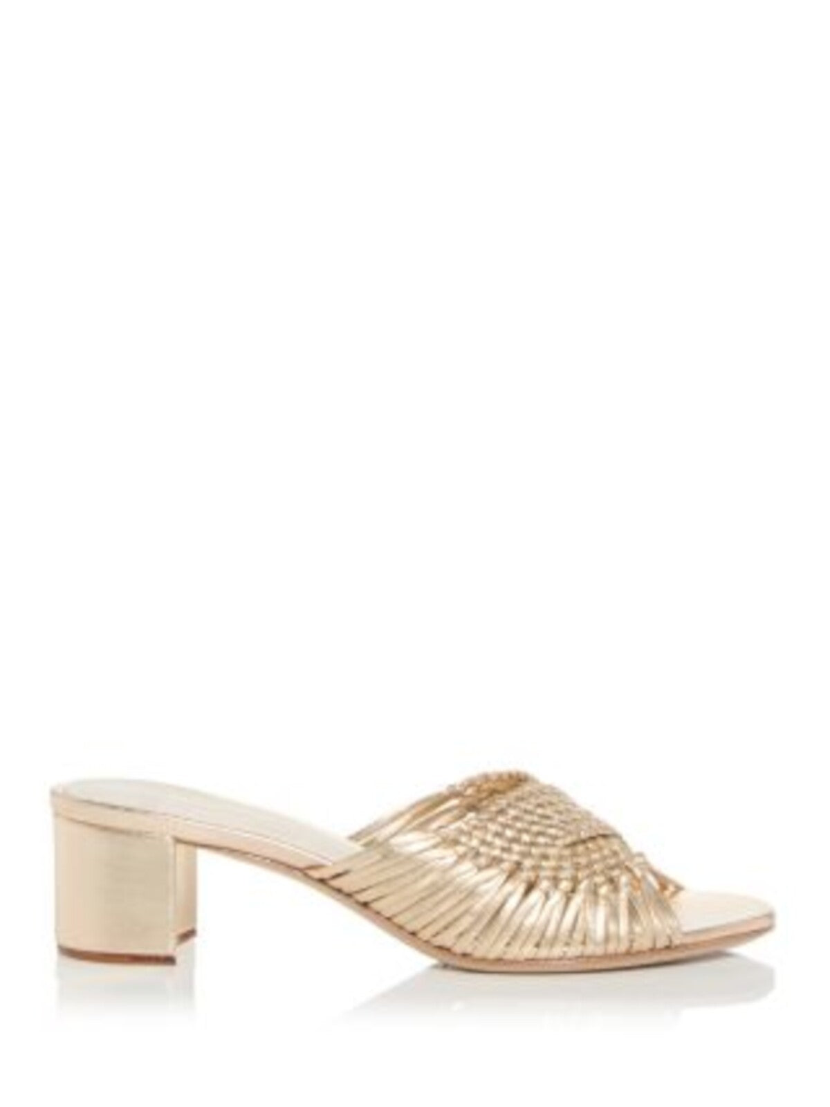 ALEXANDRE BIRMAN Womens Gold Metallic Cross Over Woven Padded Ellie Open Toe Block Heel Slip On Leather Heeled Sandal 36.5