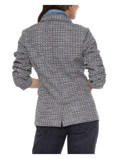 BLUE REVIVAL Womens Black Pocketed Zip-out Denim Bib Back Vent Blazer Jacket S