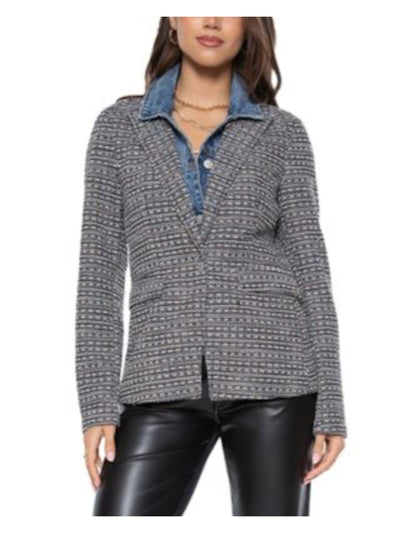 BLUE REVIVAL Womens Black Pocketed Zip-out Denim Bib Back Vent Blazer Jacket S