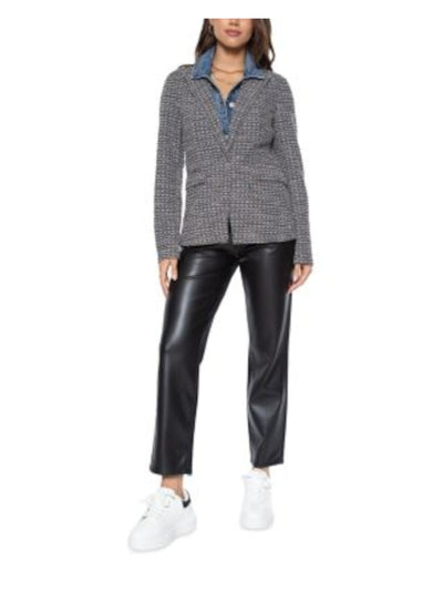 BLUE REVIVAL Womens Black Pocketed Zip-out Denim Bib Back Vent Blazer Jacket S