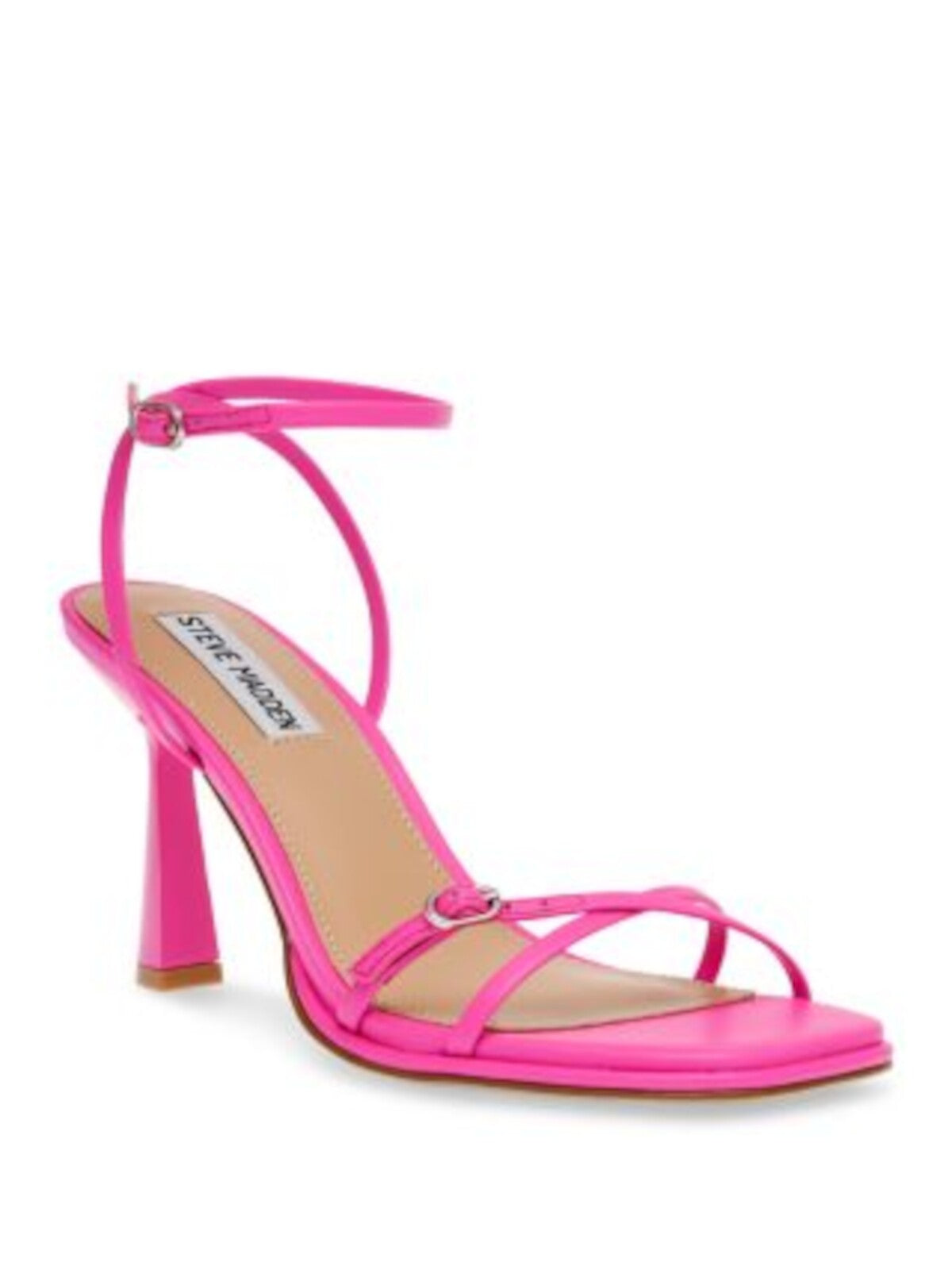 STEVE MADDEN Womens Pink Buckle Accent Strappy Ankle Strap Padded Zarya Square Toe Flare Buckle Leather Dress Heeled Sandal 9.5 M