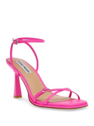 STEVE MADDEN Womens Pink Buckle Accent Strappy Ankle Strap Padded Zarya Square Toe Flare Buckle Leather Dress Heeled Sandal 9.5 M