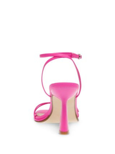 STEVE MADDEN Womens Pink Buckle Accent Strappy Ankle Strap Padded Zarya Square Toe Flare Buckle Leather Dress Heeled Sandal 9.5 M