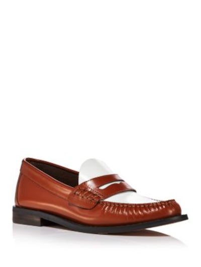 AQUA Womens Brown Color Block Penny Keeper Strap Moc Toe Cushioned Comfort Kendl Round Toe Slip On Leather Dress Loafers Shoes 7 M