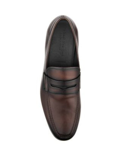 TO BOOT NEW YORK Mens Brown Penny Strap Padded Alek Adam Derrick Round Toe Slip On Leather Dress Loafers Shoes 7.5 M