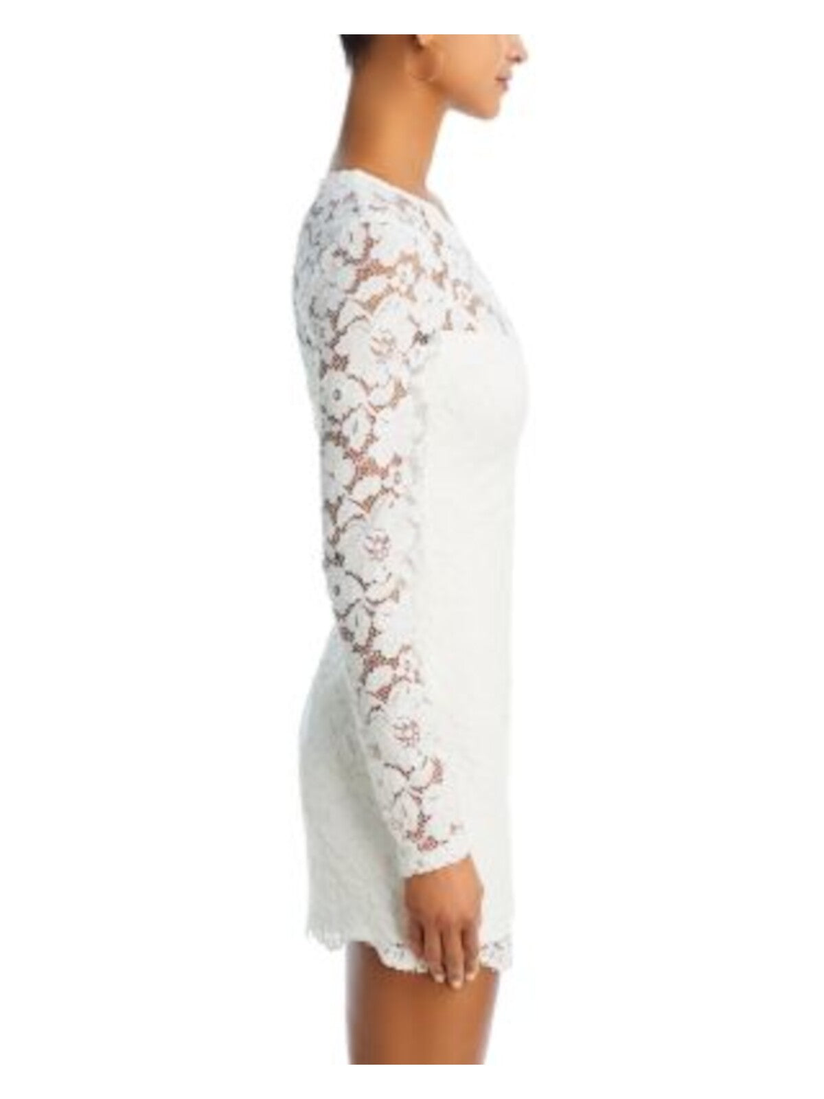 BARDOT Womens White Zippered Lined Scalloped Sheer Front And Back Y Long Sleeve Round Neck Mini Evening Sheath Dress 2