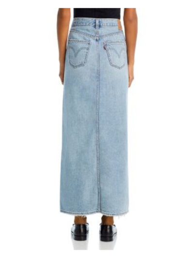LEVI'S Womens Blue Zippered Pocketed Front Slit Frayed Hem Maxi Paneled Skirt 29