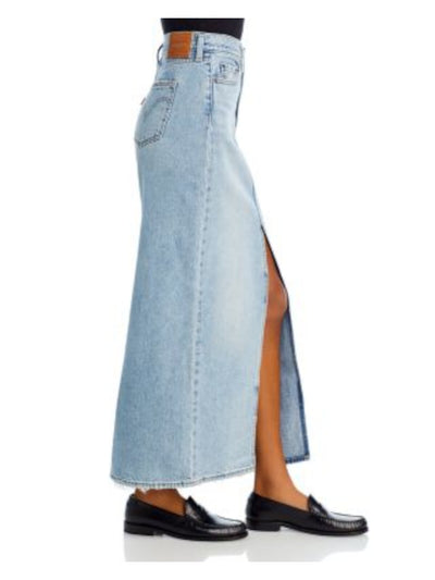 LEVI'S Womens Blue Zippered Pocketed Front Slit Frayed Hem Maxi Paneled Skirt 29