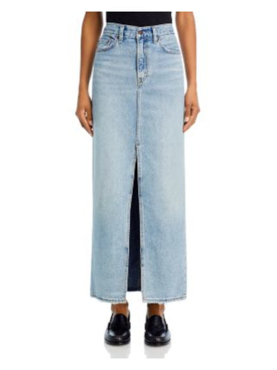 LEVI'S Womens Blue Zippered Pocketed Front Slit Frayed Hem Maxi Paneled Skirt 29