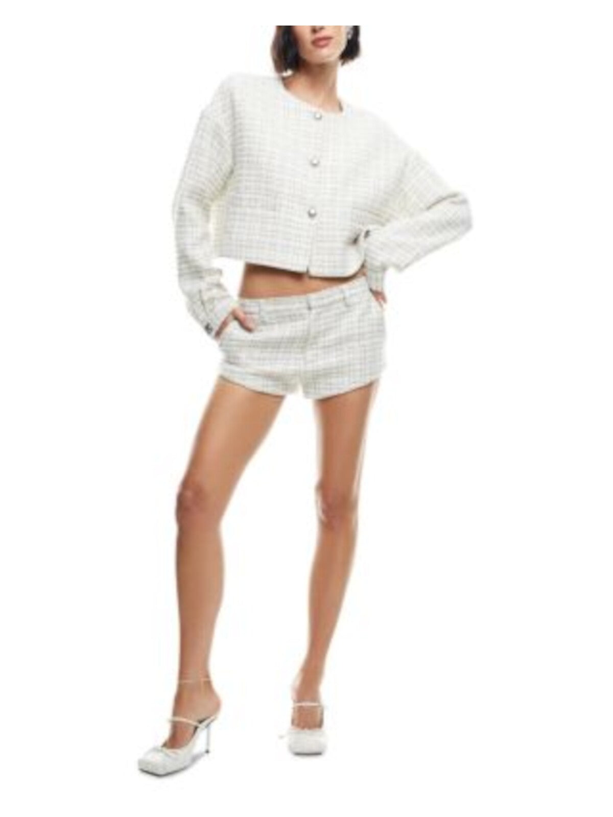 LIONESS Womens Ivory Pocketed Short Length Button Front Lined Printed Wear To Work Blazer Jacket XS