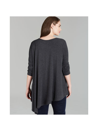 THREE DOTS Womens Gray Stretch 3/4 Sleeve Scoop Neck Top Plus 1X