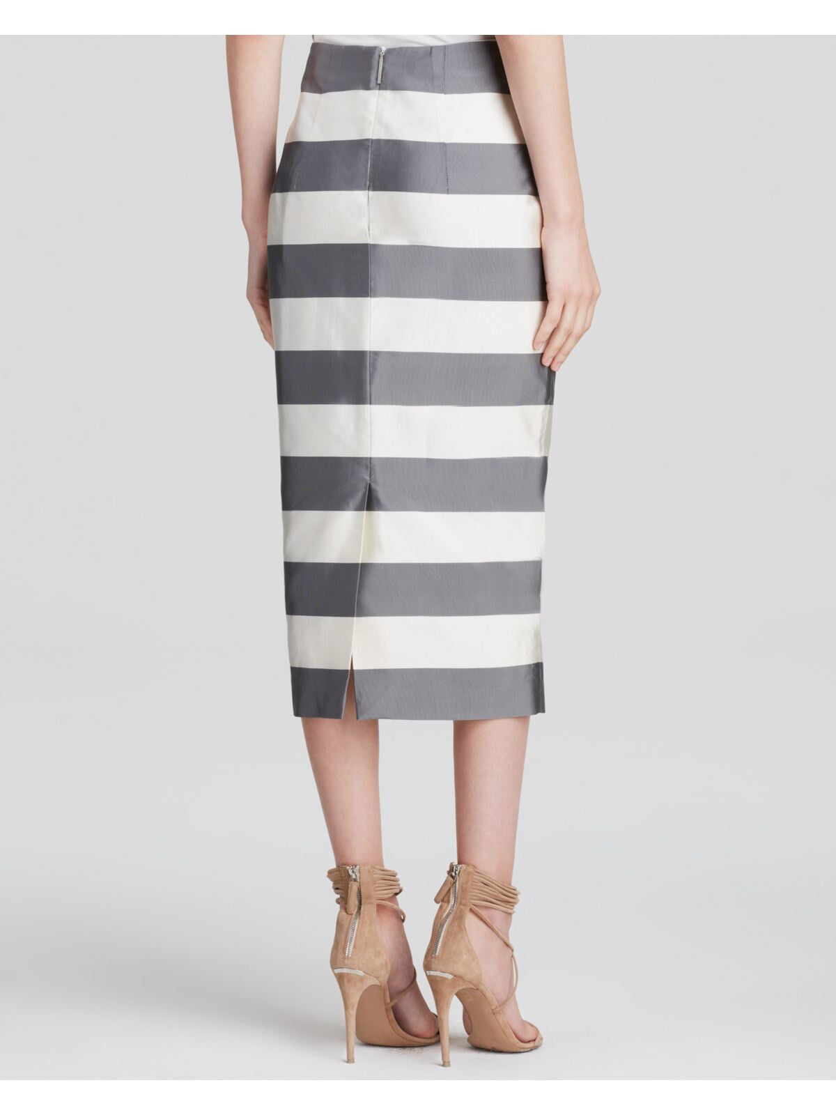 BURBERRY Womens Gray Striped Midi Wear To Work Pencil Skirt 4