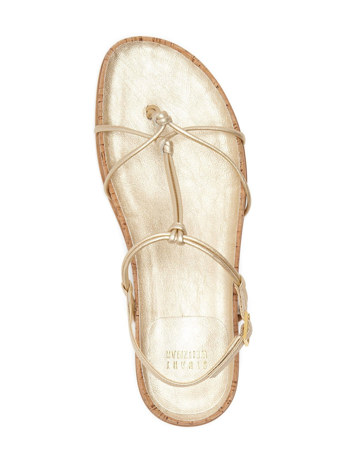 STUART WEITZMAN Womens Gold Slingback Metallic Cork Adjustable Strap Strappy Matty Round Toe Wedge Buckle Thong Sandals Shoes 8.5 M