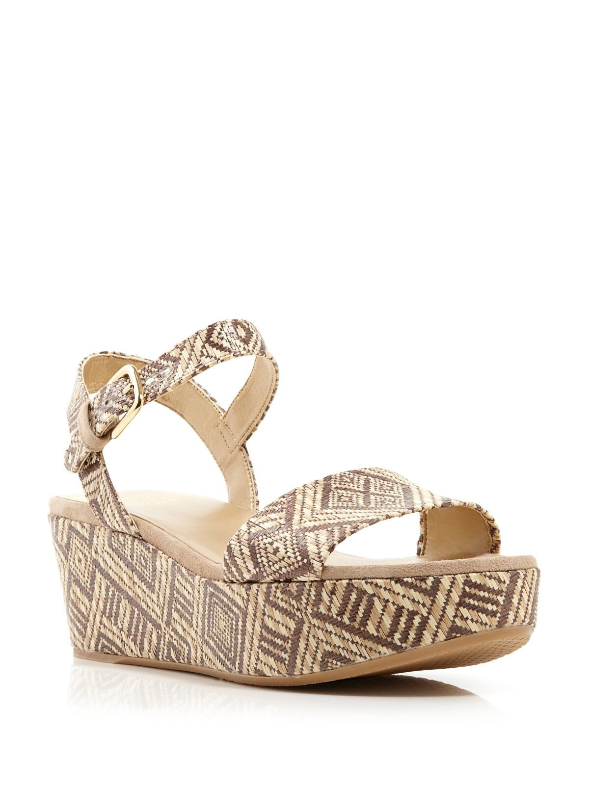 STUART WEITZMAN Womens Sand Inca Beige Patterned Ankle Strap St. Barth Open Toe Wedge Buckle Dress Sandals Shoes 7.5 M