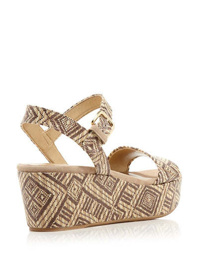 STUART WEITZMAN Womens Sand Inca Beige Patterned Ankle Strap St. Barth Open Toe Wedge Buckle Dress Sandals Shoes 7.5 M