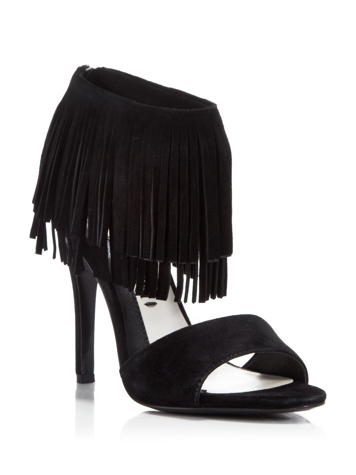 ALICE+OLIVIA Womens Black Padded Fringed Adjustable Strap Gulia Almond Toe Stiletto Zip-Up Leather Dress Heeled Sandal 40